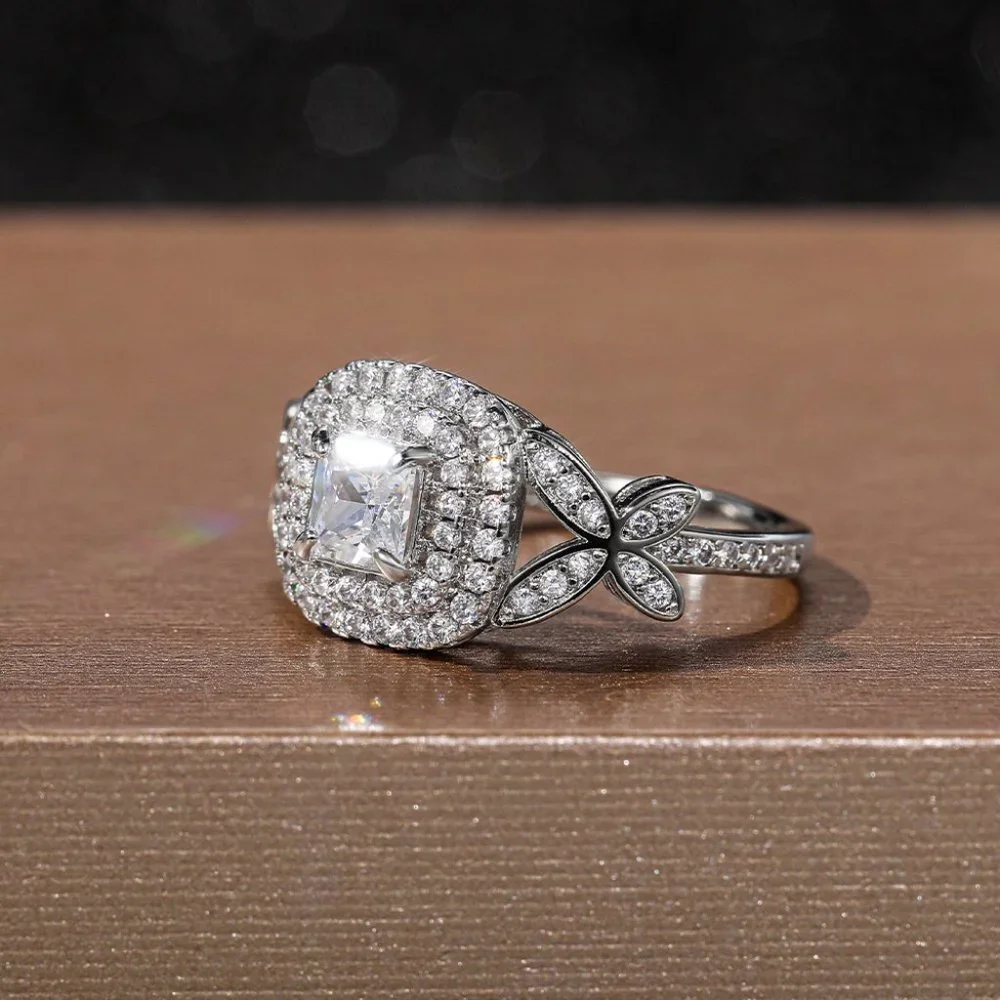 😍Beautiful Pure Princess Cut Square CZ Romantic Wedding Ring, K820 - Picture 3 of 7